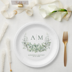 Monogram Elegant Eucalyptus Greenery Wedding Papieren Bordje