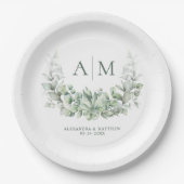 Monogram Elegant Eucalyptus Greenery Wedding Papieren Bordje (Voorkant)