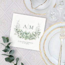 Monogram Elegant Eucalyptus Waterverf Wedding Servet