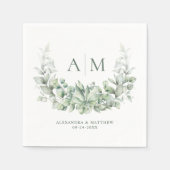Monogram Elegant Eucalyptus Waterverf Wedding Servet (Voorkant)