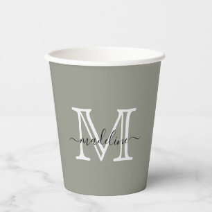 Monogram Elegant Evergreen Fog Script Papieren Bekers