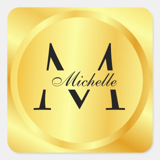 Monogram Elegant Faux Gold Glamoureuze Sjabloon Vierkante Sticker (Voorkant)