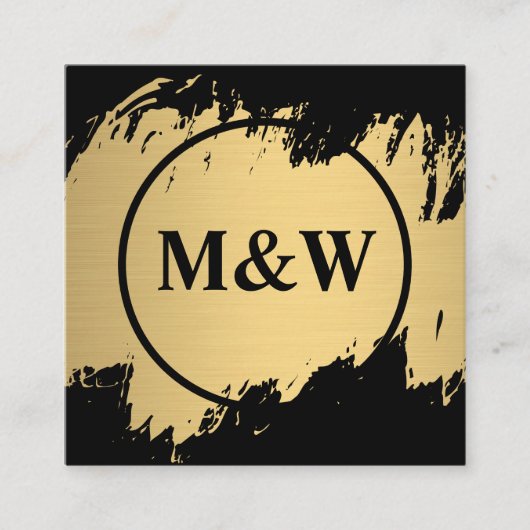 Monogram Elegant Faux Gold Grunge Vierkante Visitekaartje (Voorkant)