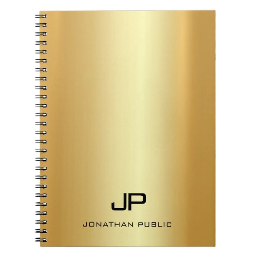 Monogram Elegant Faux Gold Sjabloon Modern Trendy Notitieboek (Voorkant)