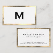 Monogram Elegant Faux Golden Border Visitekaartje (Voorkant / Achterkant)