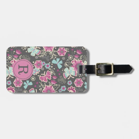 Monogram Elegant Floral Bagagelabel (Voorkant horizontaal)