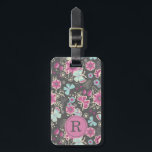 Monogram Elegant Floral Bagagelabel<br><div class="desc">Dit is een monogram bagagelabel. Dit bagagelabel is versierd met een grijs, blauw en roze floreel, vlinderpatroon. Modern en chic. Pas het aan met je monogram. Voeg je adres op de achterkant toe. Ontworpen voor jou door Blackberry Boulevard.</div>