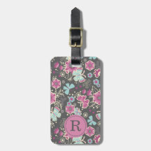 Monogram Elegant Floral Bagagelabel