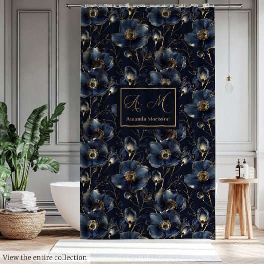 Monogram Elegant Floral Custom Shower Look Douchegordijn
