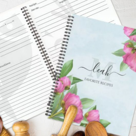 Monogram Elegant Floral  Floral Recipe Notitieboek