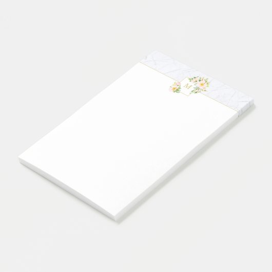 Monogram Elegant Floral Marble 4x6 Post It Notes (Schuin)
