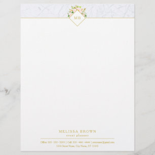 Monogram Elegant Floral Marble Chic Letterhead Briefhoofd