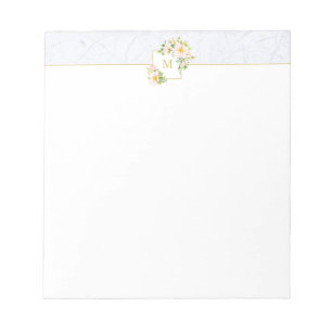 Monogram Elegant Floral Marble Chic Pastel Notitie Notitieblok