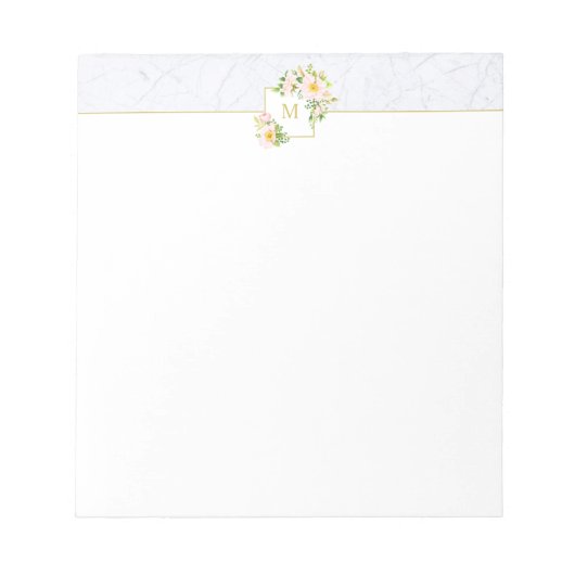 Monogram Elegant Floral Marble Chic Pastel Notitie Notitieblok (Voorkant)