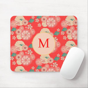 Monogram Elegant Floral Ornament Peach Garden Muismat