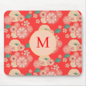 Monogram Elegant Floral Ornament Peach Garden Muismat (Voorkant)
