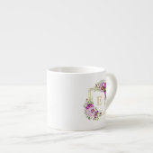 Monogram Elegant Floral  Paarse Pansies Espresso Kop (Voorkant rechts)