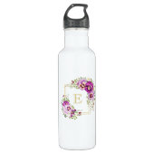 Monogram Elegant Floral  Paarse Pansies Waterfles (Voorkant)