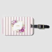 Monogram Elegant Floral Pansies Stripes Bagagelabel (Voorkant (horizontaal))