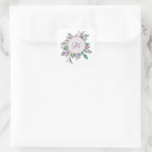 Monogram Elegant Floral Pastel Waterverf Vierkante Sticker (Tas)