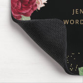 Monogram Elegant Floral Roos Pink Burgundy Black Muismat (Hoek)