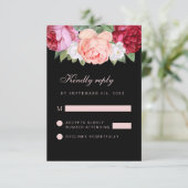 Monogram Elegant Floral Rozen Roze Black Weddensch RSVP Kaartje (Staand voorkant)
