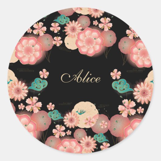 Monogram Elegant Floral Spring Peach Tuin flower Ronde Sticker (Voorkant)