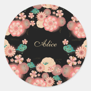 Monogram Elegant Floral Spring Peach Tuin flower Ronde Sticker