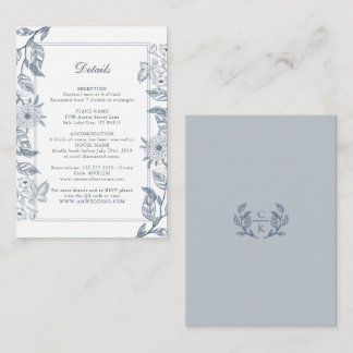 Monogram Elegant French Dusty Blue Wedding Details Informatiekaartje