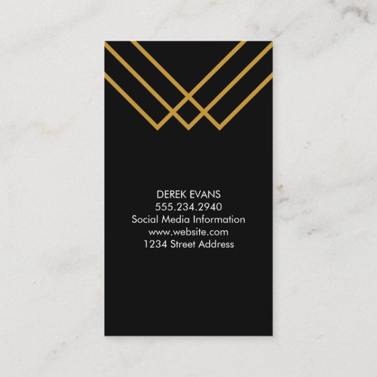 Monogram Elegant Geometric Gold Lines Simple Black Visitekaartje (Achterkant)