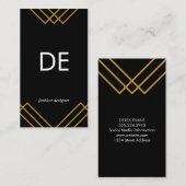 Monogram Elegant Geometric Gold Lines Simple Black Visitekaartje (Voorkant / Achterkant)