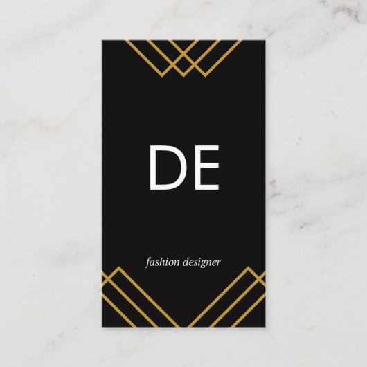 Monogram Elegant Geometric Gold Lines Simple Black Visitekaartje (Voorkant)