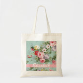 Monogram Elegant Girly Pink Red Roses Tote Bag (Voorkant)