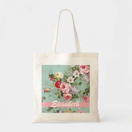 Monogram Elegant Girly Pink Red Roses Tote Bag (Voorkant)