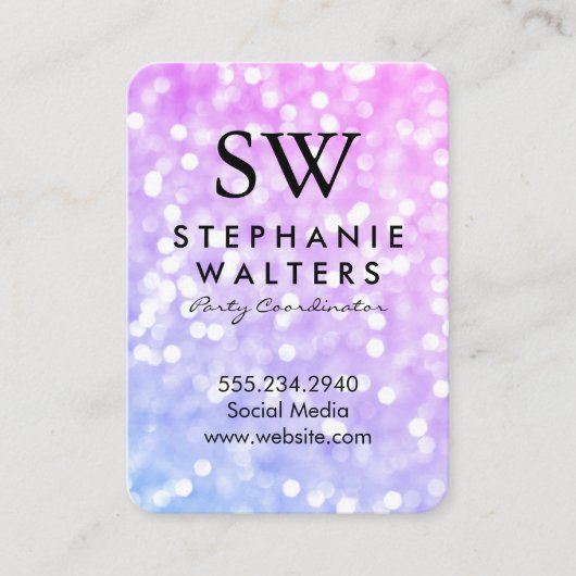 Monogram Elegant Glamor Glitter Visitekaartje (Voorkant)