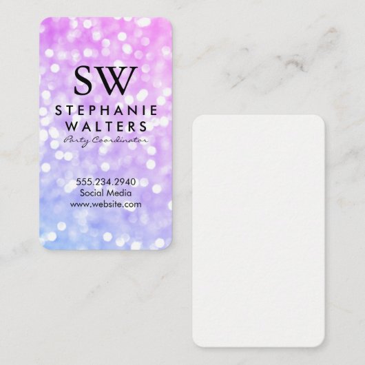 Monogram Elegant Glamor Glitter Visitekaartje (Voorkant / Achterkant)