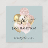 Monogram Elegant Glitter Balloons Vierkante Visitekaartje (Voorkant)