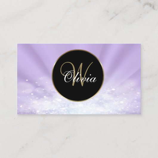 Monogram Elegant Glitter Paarse QR-code Visitekaartje (Achterkant)