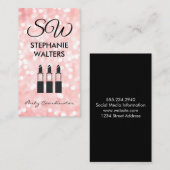 Monogram Elegant Glitter (roze) Glamour Lipstick Visitekaartje (Voorkant / Achterkant)