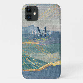Monogram Elegant Gold Blue Landscape Art Case-Mate iPhone Case