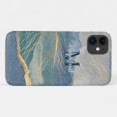 Monogram Elegant Gold Blue Landscape Art Case-Mate iPhone Case (Achterkant (horizontaal))