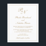 Monogram Elegant Gold Budget Weduwen Uitnodiging<br><div class="desc">De traditionele uitnodiging van de de stijlbegroting van de bruiloft met een eenvoudig en klassiek ontwerp met uw twee monogram van het initiaal en uw namen in een elegante kalligrafie binnen een dunne grens. Alle ontwerpelementen bevinden zich in faux goud boven een witte achtergrond en kunnen worden gewijzigd in het...</div>