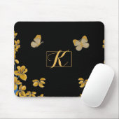 Monogram Elegant Gold Butterflies & Flowers Muismat (Met muis)