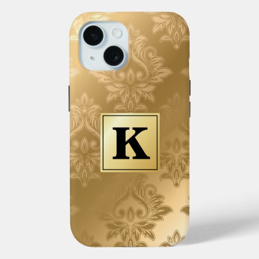 Monogram Elegant Gold Damask Pattern Case-Mate iPhone Case (Achterkant)