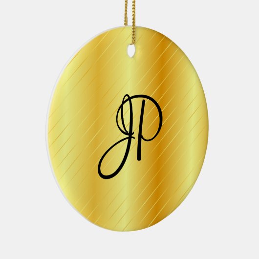 Monogram Elegant Gold Kijk Sjabloon Moderne Keramisch Ornament (Rechts)
