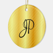 Monogram Elegant Gold Kijk Sjabloon Moderne Keramisch Ornament (Links)