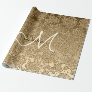 Monogram Elegant Gold Modern Girly Floral Cadeaupapier