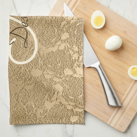 Monogram Elegant Gold Modern Girly Floral Theedoek (Quarter Fold)