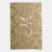 Monogram Elegant Gold Modern Girly Floral Theedoek (Verticaal)