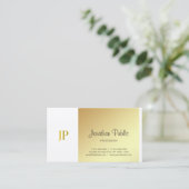 Monogram Elegant Gold White Plain Luxury Script Visitekaartje (Staand voorkant)